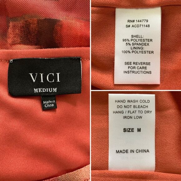 VICI Fall Baecation Printed Long Sleeve Mesh Midi Dress Red, Rust Size M - Picture 9 of 12